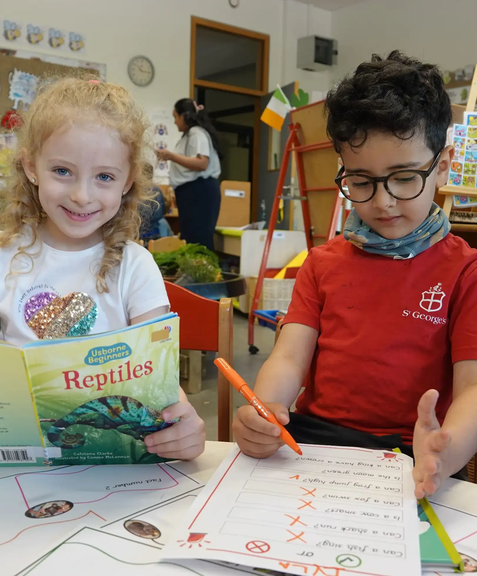 Two children in classrooom